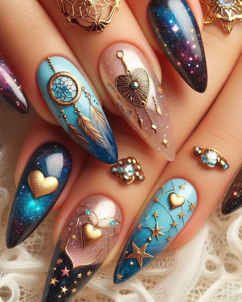 Nail art astronomers approve: These glittering silver nails evoke the serenity of a moonlit sky. It’s like wearing the Milky Way on your fingertips—utterly mesmerizing!