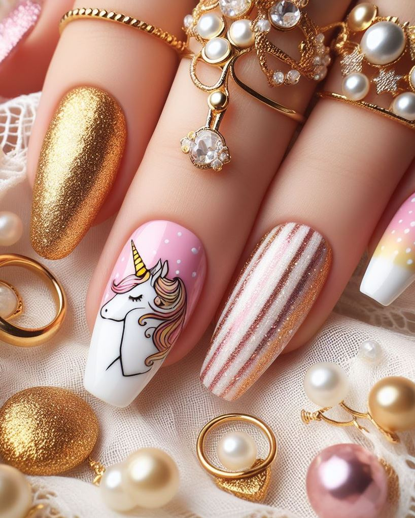 Unleash your inner unicorn with nail art ideas that are irresistibly sparkly and stunning. Perfect for turning heads and making a magical statement with your manicure.