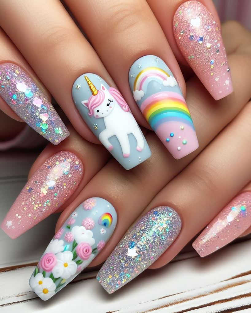 Sparkle and shine with these unicorn nail art ideas! Your nails will look stunning and magical, turning heads wherever you go. Embrace the unicorn trend and let your nails do the talking.