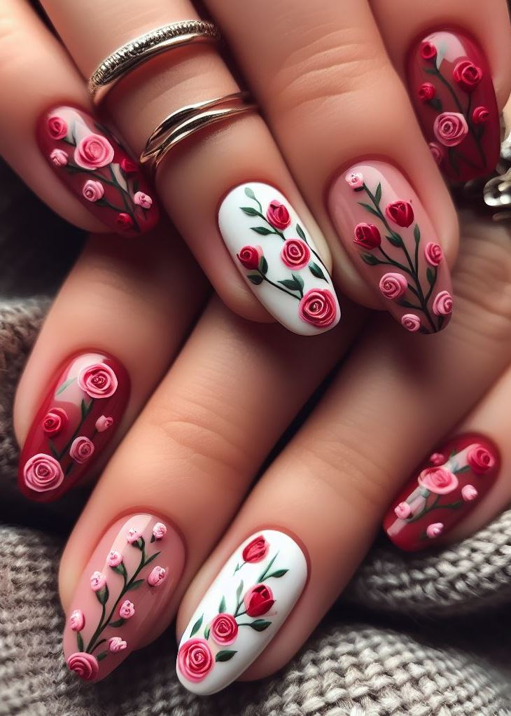 Skip the Boring! Stunning Rose Nail Art Ideas | Pocoko Step up your nail game with these enchanting white peach and red rose designs. The delicate balance of colors brings a fresh, romantic feel that's perfect for any season.
