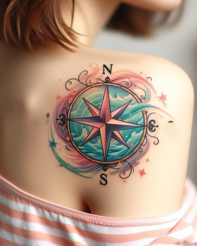 Shoulder and Back Tattoos: Mastering the Art of Placement | Pocoko Turn your back into a map of adventures with compass tattoos. These classic designs are perfect for explorers, symbolizing direction and the journey towards your dreams.