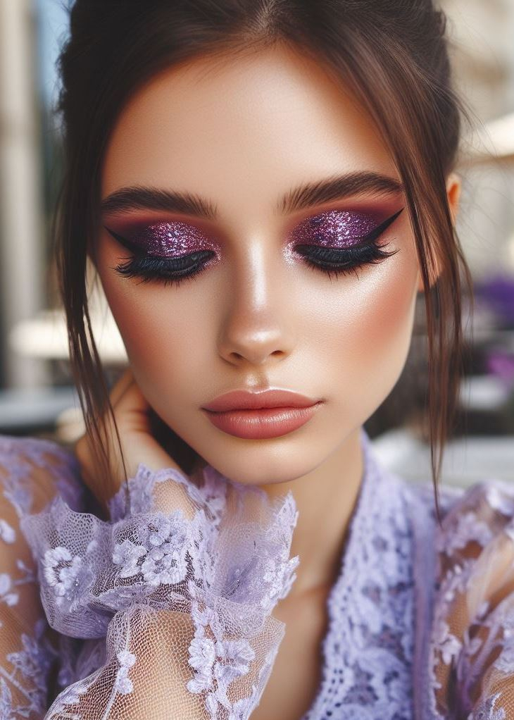 Smokey Halo: Create a captivating smokey halo effect with a blend of brown eyeshadows in the crease and a vibrant purple shade on the outer corners. This eye-catching look is perfect for a special occasion.