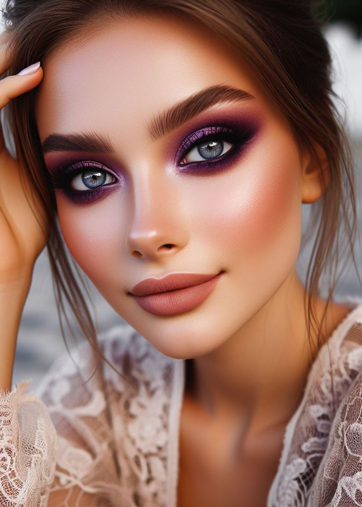 Catwalk Cool: Channel your inner fashionista with a sharp brown wing and a pop of vibrant purple eyeshadow in the crease. This edgy look is perfect for making a statement.