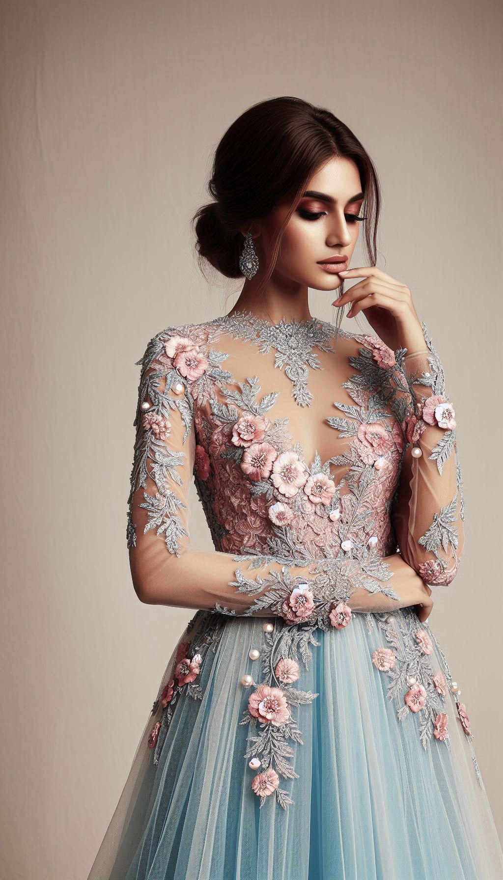 Float through the day in a baby blue dress with pastel floral embroidery. Light, lovely, and simply enchanting!