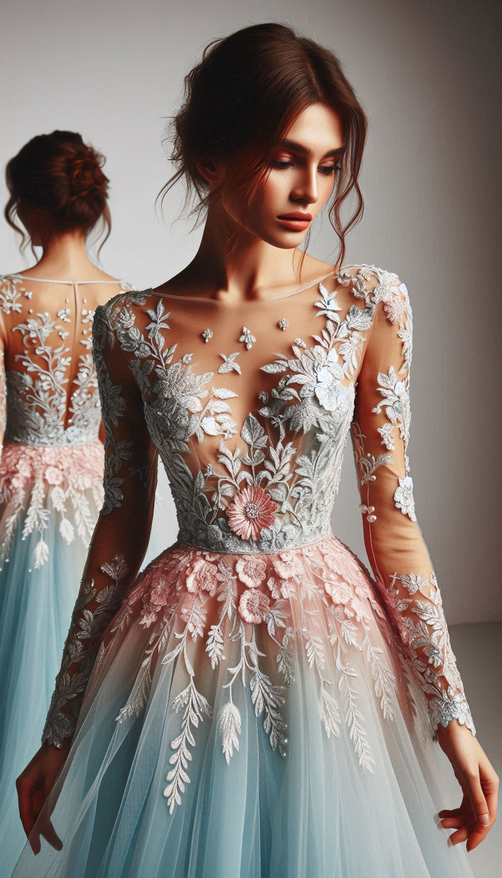 Embrace the magic of floral fashion with this baby blue dress. Pastel embroidery adds a touch of romantic charm!