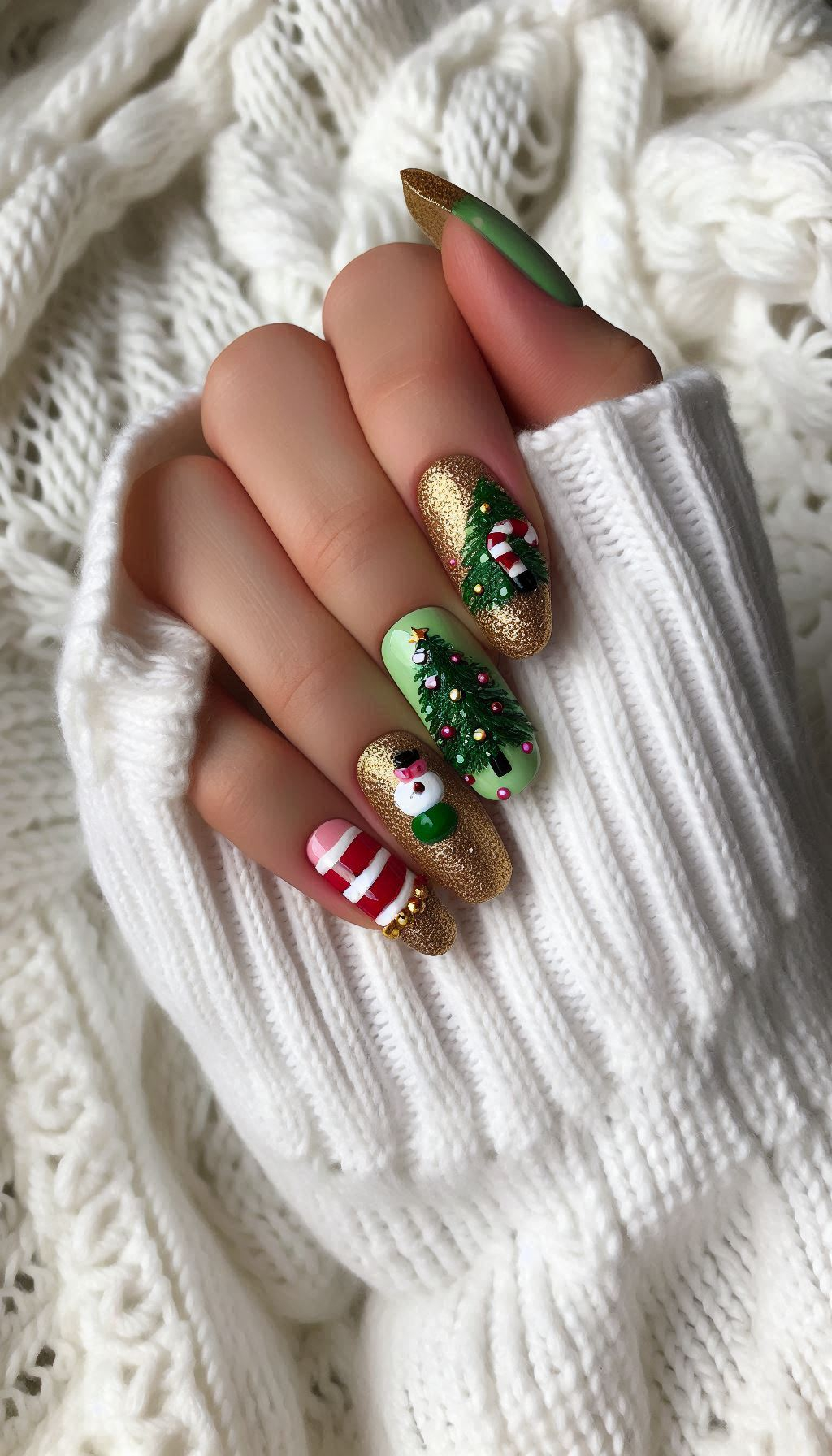 Deck your nails with adorable Christmas tree designs. Perfect for adding a festive touch to your holiday look!