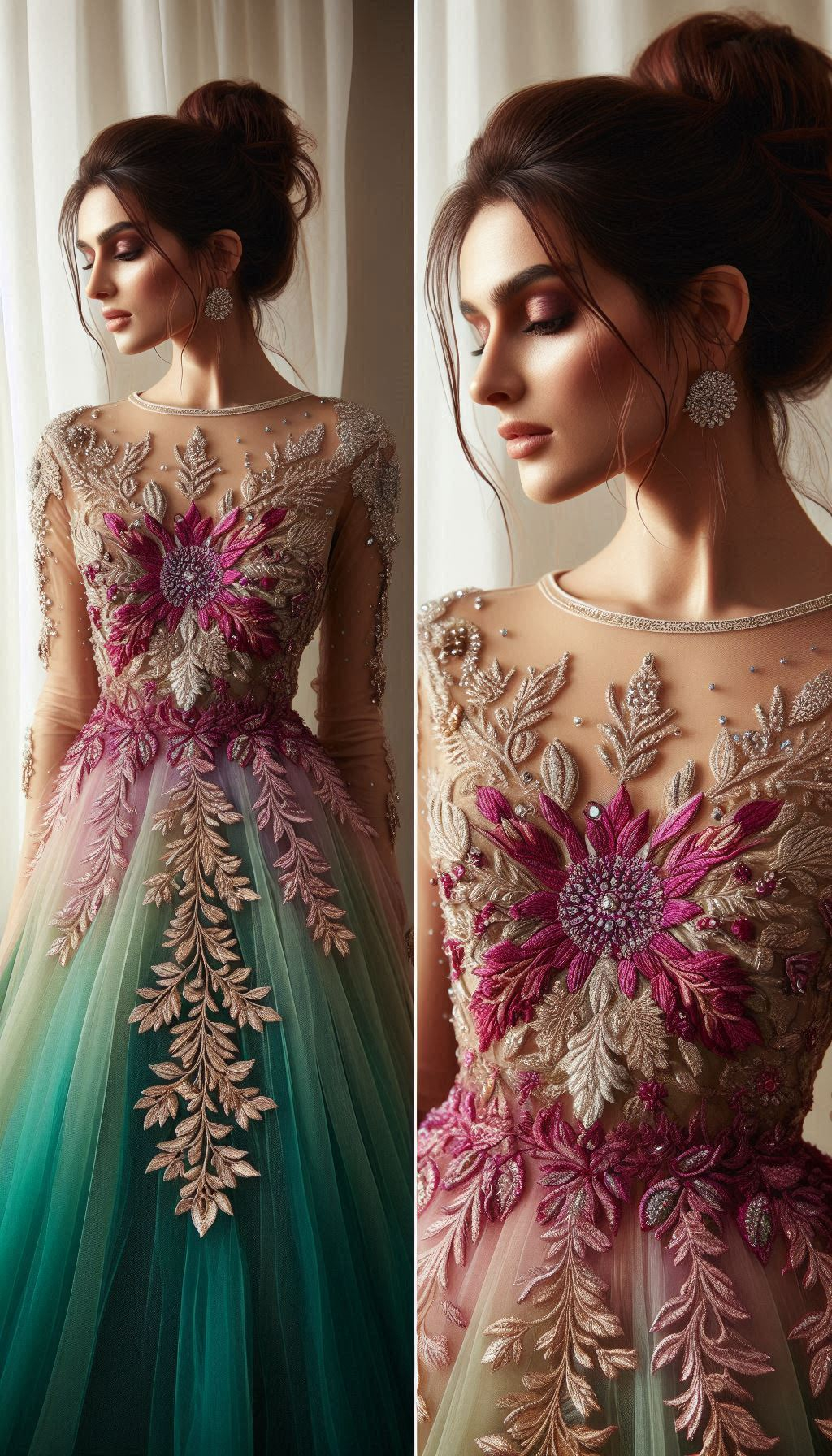 Bloom in bold with a fuchsia and green floral embroidery dress. Vibrant, eye-catching, and perfect for making a statement!