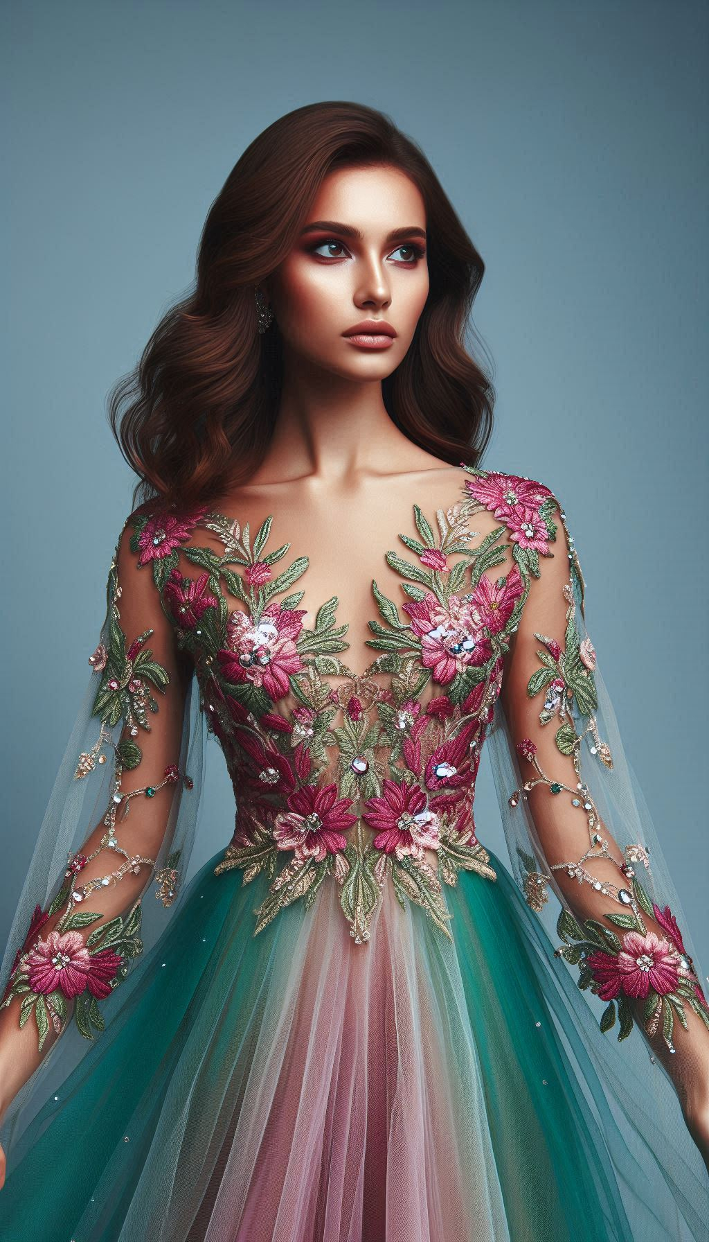 Step up your style game with a fuchsia and green floral embroidery dress. Bright, bold, and utterly enchanting!