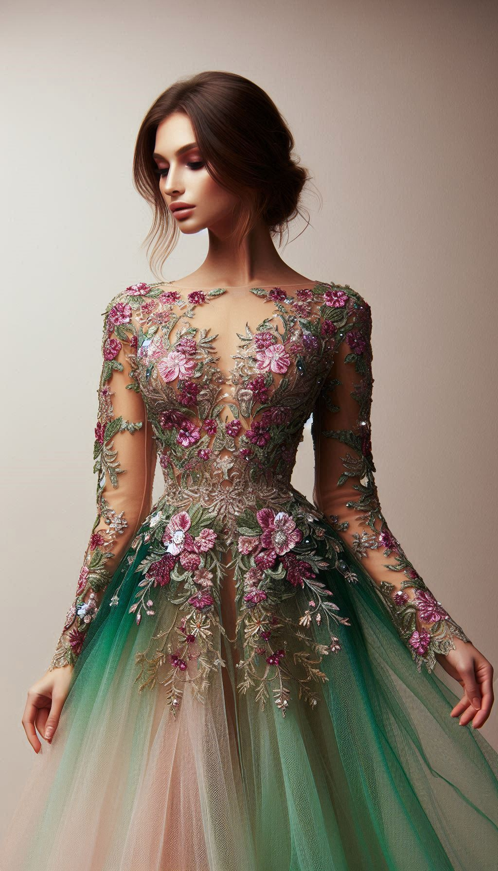 Capture the beauty of nature with a fuchsia and green floral embroidery dress. Bold, vibrant, and utterly charming!