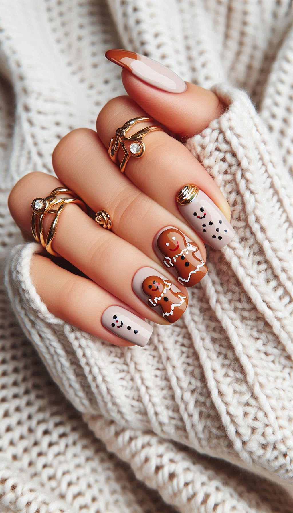 Indulge in holiday sweetness with gingerbread man nails. These playful designs are perfect for a fun and festive Christmas!