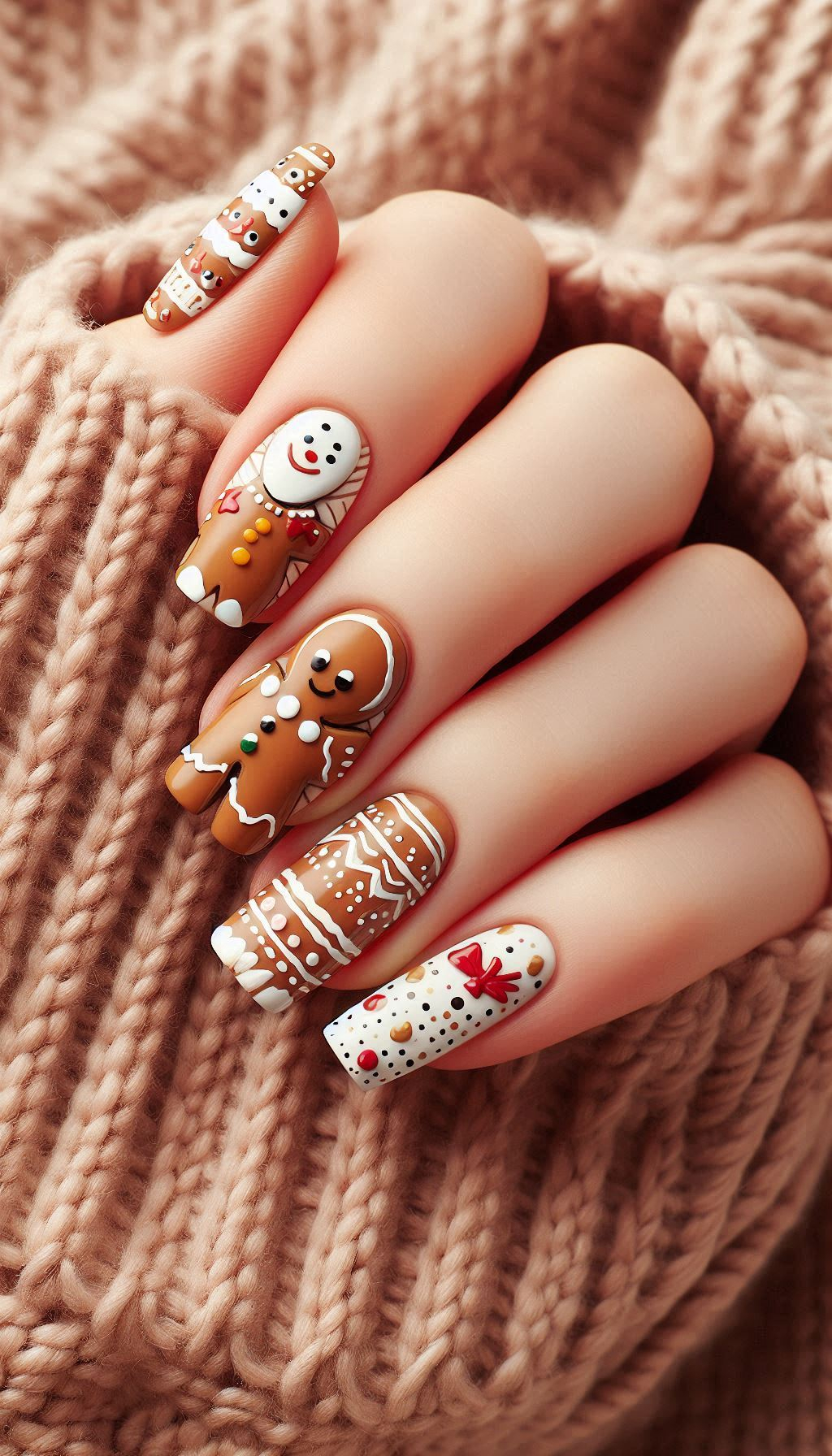Turn your nails into a holiday treat with gingerbread man designs. These Christmas nails are as sweet as they are festive!