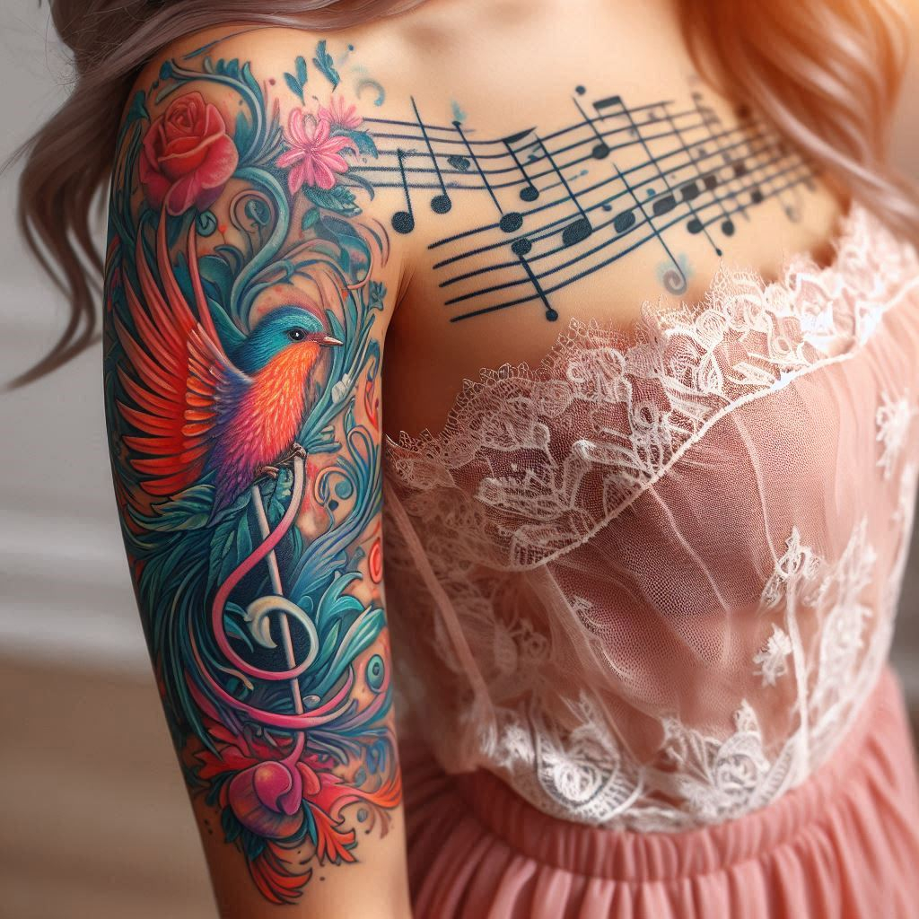 Express your love for music with elegant musical notes tattoos. Beautiful and symbolic designs perfect for women!