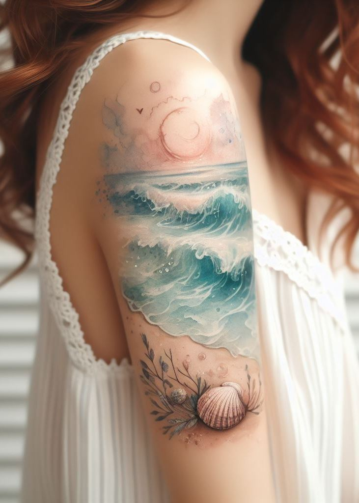 Dive into elegance with ocean and shells tattoo ideas for women. Perfect for those who love the sea and its enchanting beauty!