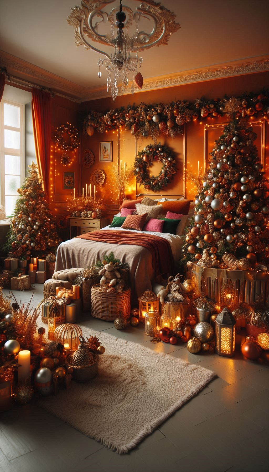 Bring a burst of sunshine to your holiday decor with orange Christmas bedroom decorations. Warm, lively, and festive!