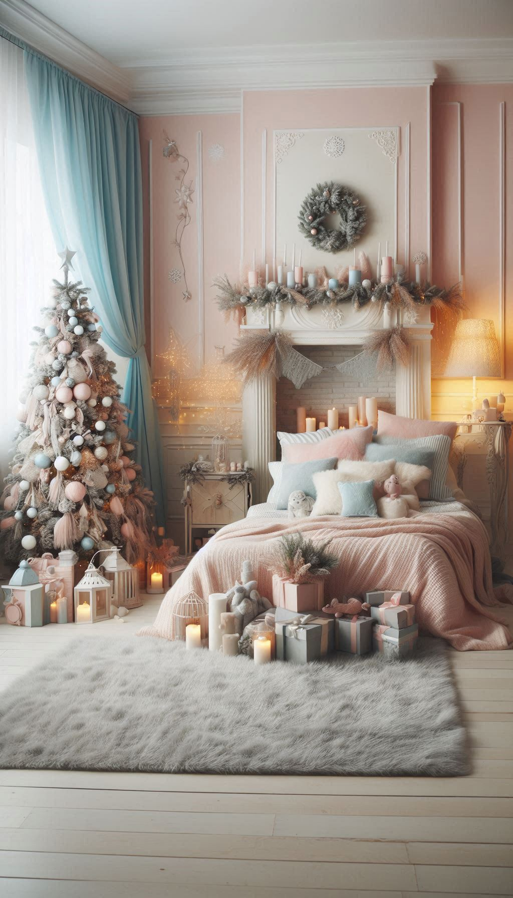 Pastel colors make Christmas bedroom decor wonderfully whimsical. Light, airy tones create a festive yet calming atmosphere!