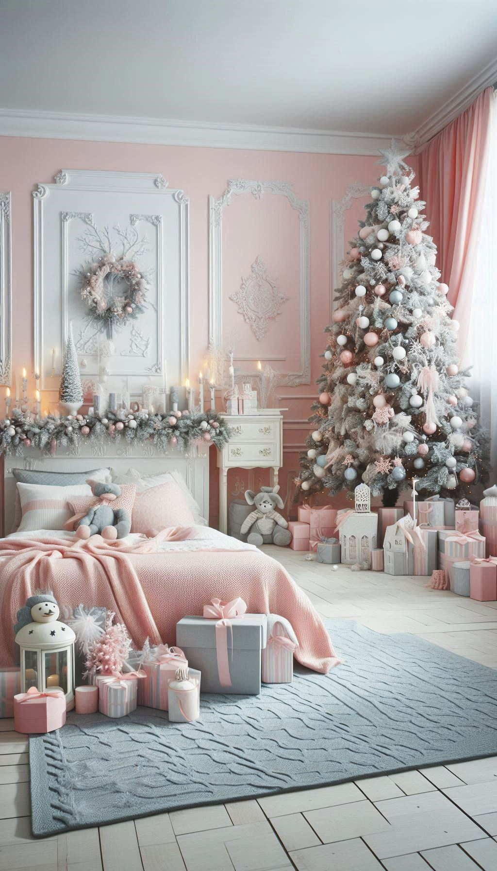 Pastel Christmas bedroom decorations add a touch of enchantment. Transform your space with soft, dreamy hues!