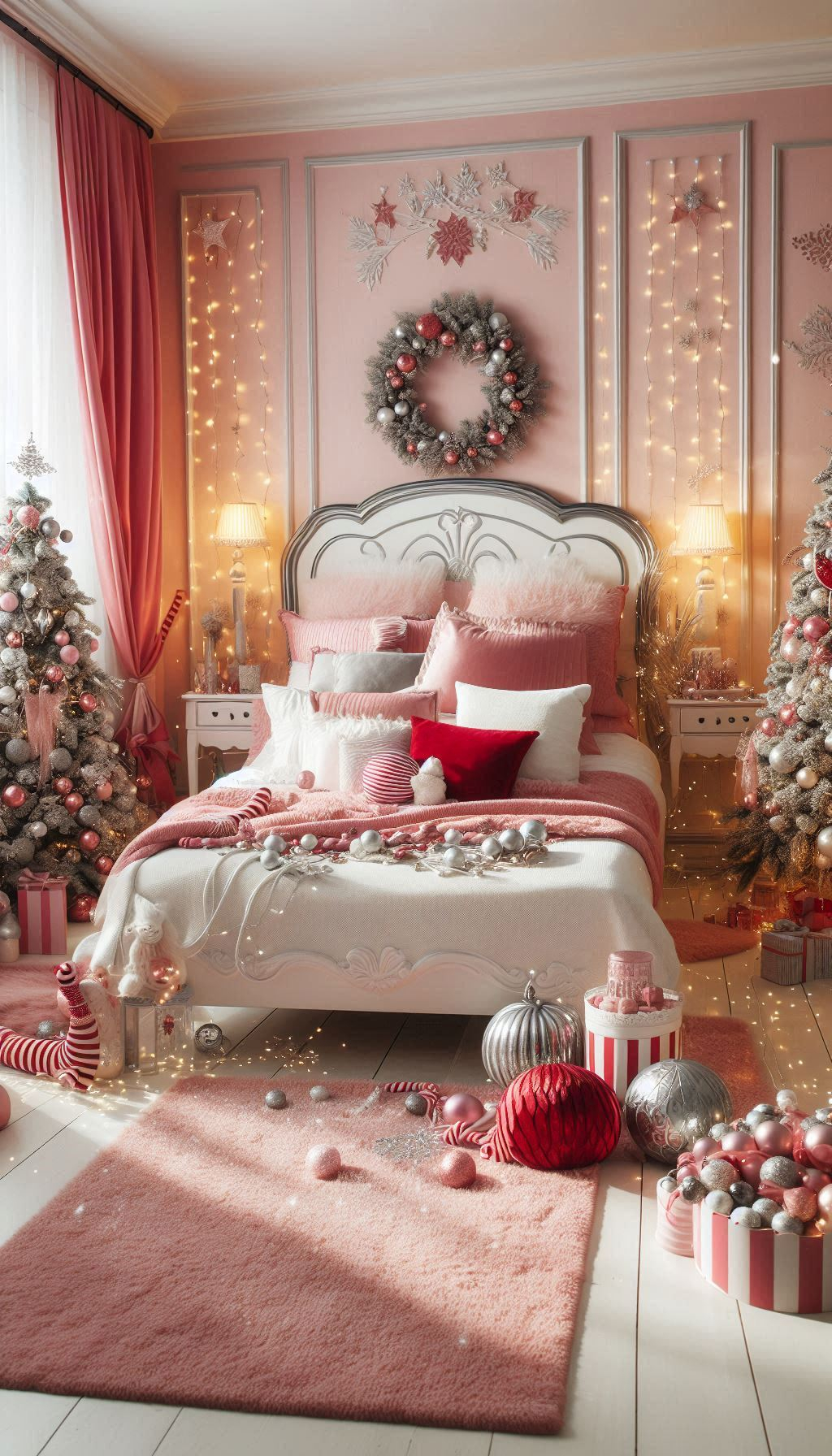 Bring some rosy cheer to your bedroom with pink Christmas decorations. Festive, playful, and full of holiday magic!