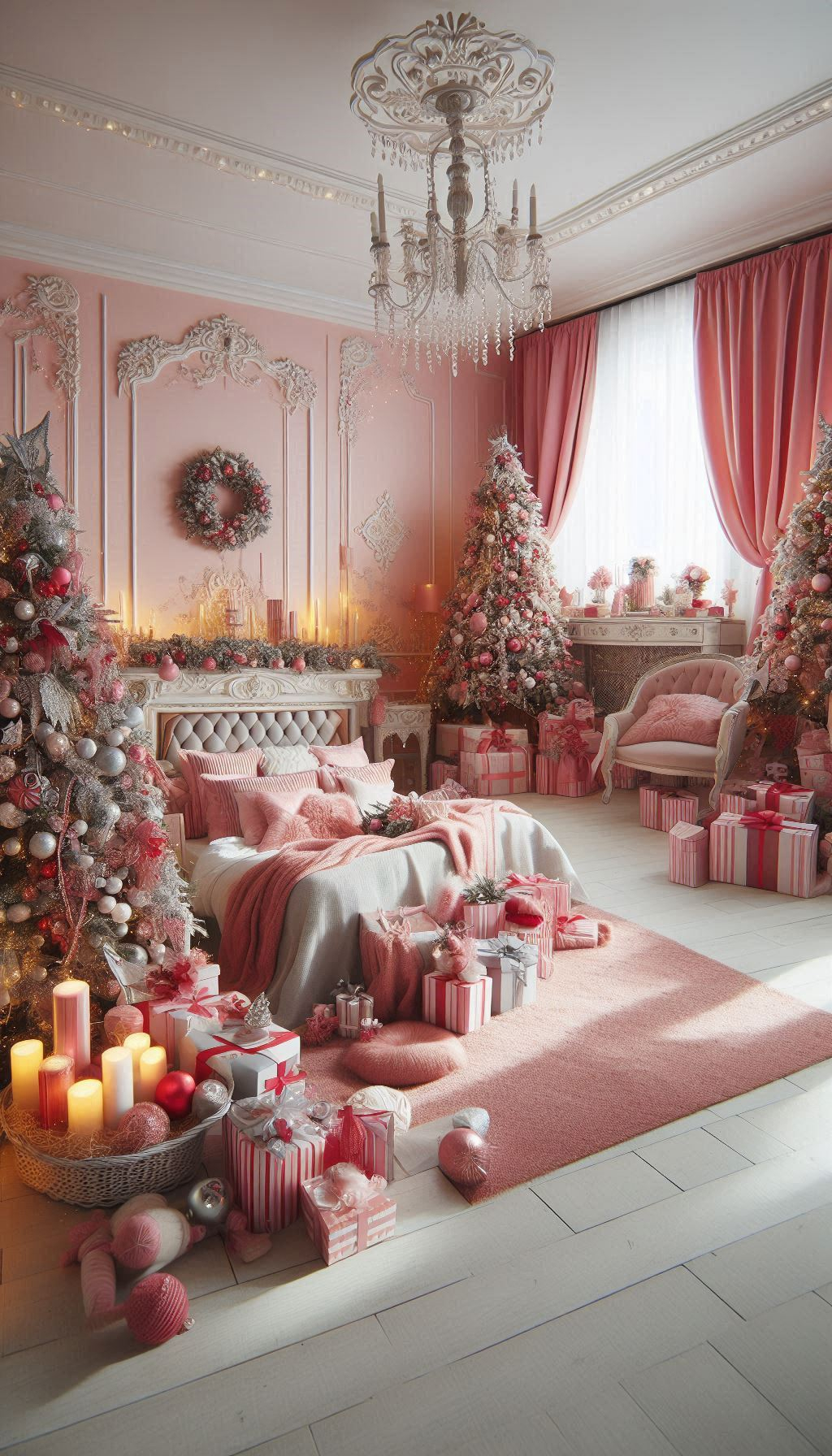 Deck your bedroom in pink for a festive twist. Warm, whimsical, and perfect for the holidays!