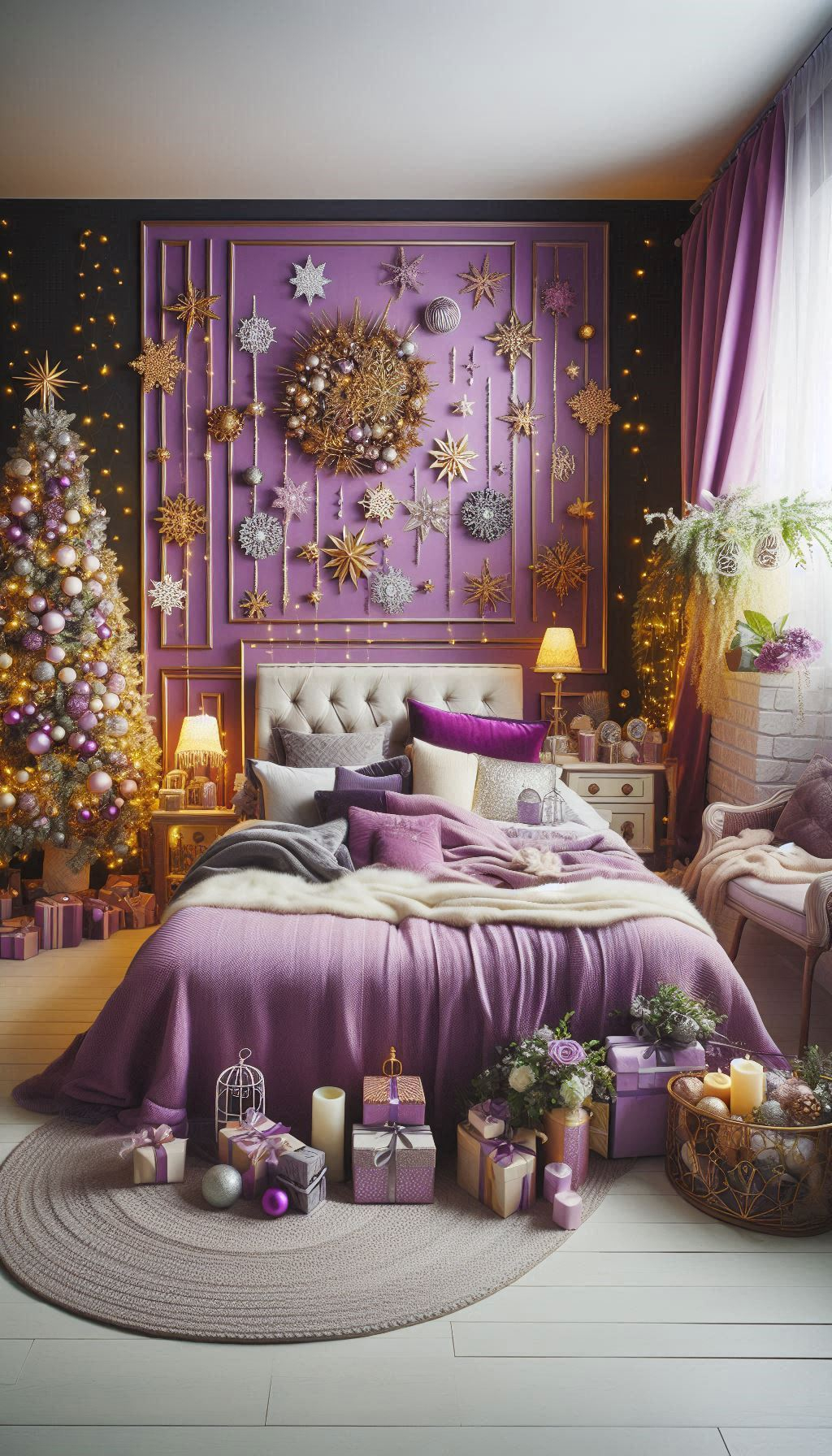 Add a royal touch to your holiday decor with purple Christmas bedroom decorations. Elegant, cozy, and wonderfully festive!