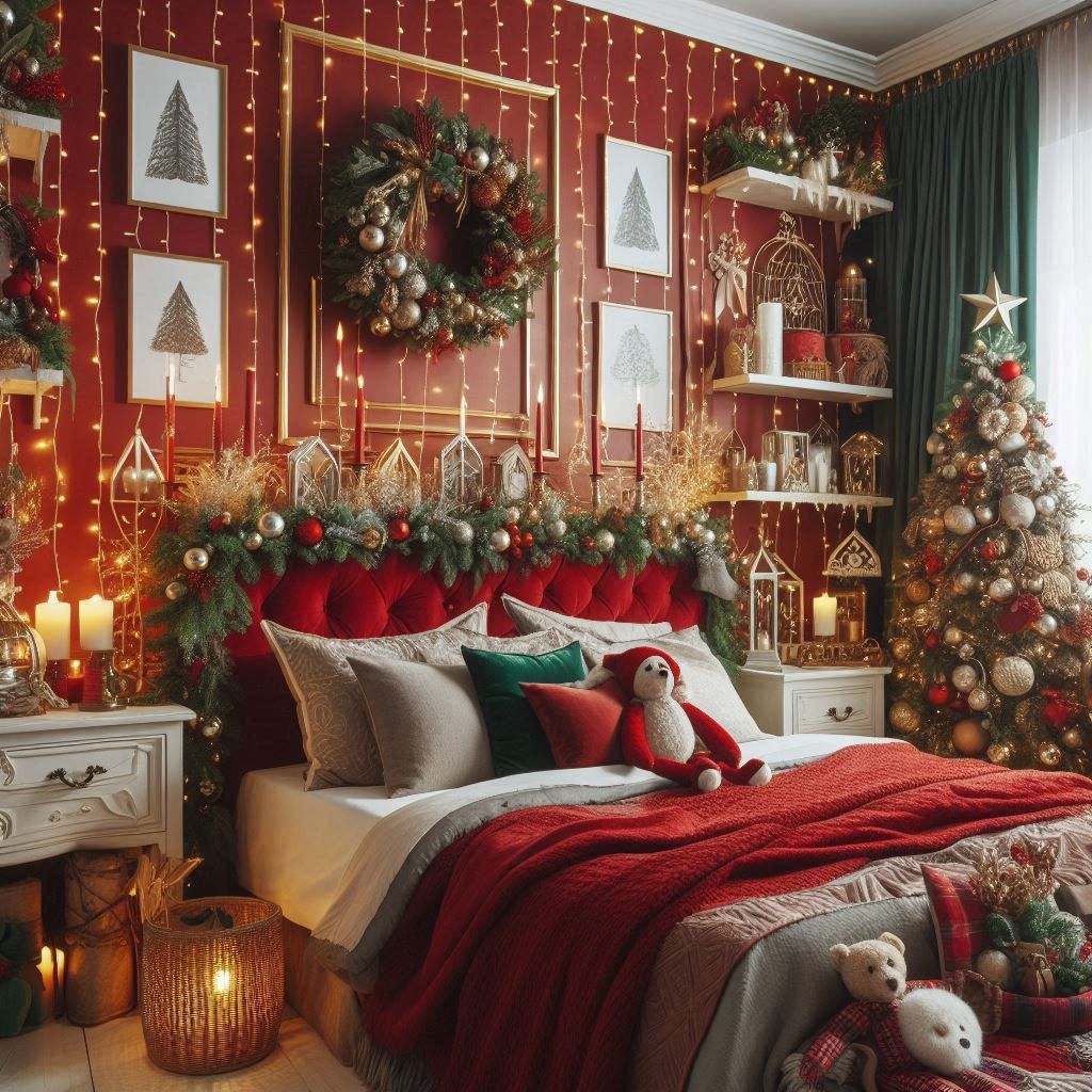 Transform your bedroom into a festive haven with vibrant red Christmas decorations. Warm, cozy, and full of holiday cheer!