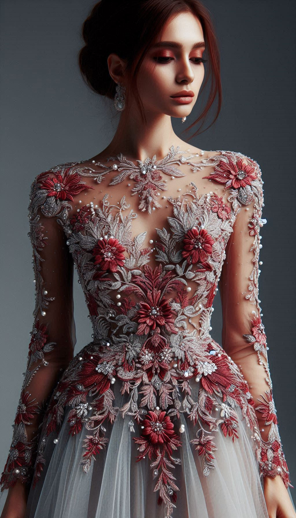 Dazzle in a red dress adorned with silver embroidery. Perfect for making a statement at any festive event!