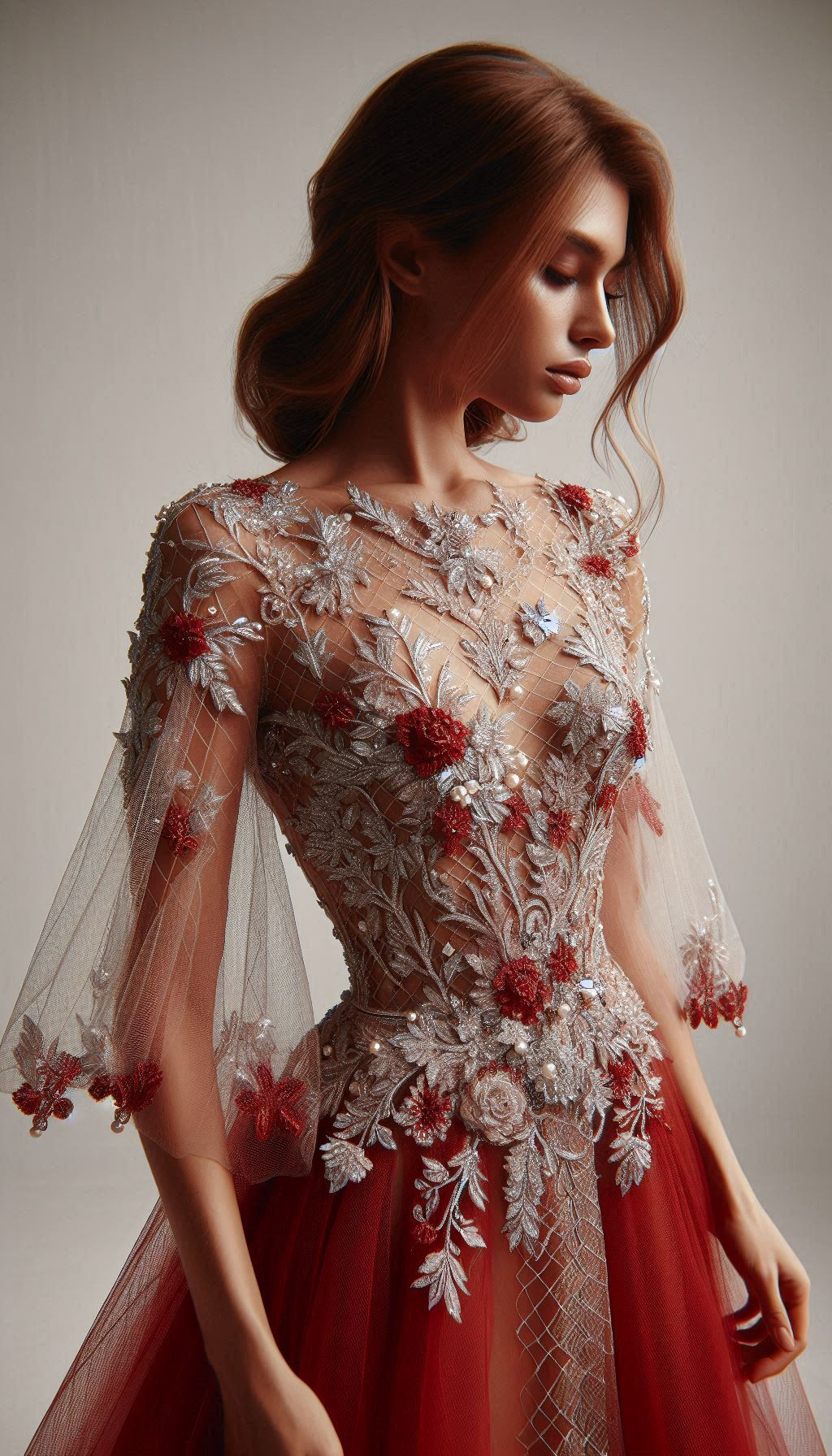 Make a grand entrance in a red dress with silver embroidery. Perfect for adding a touch of sparkle to your wardrobe!