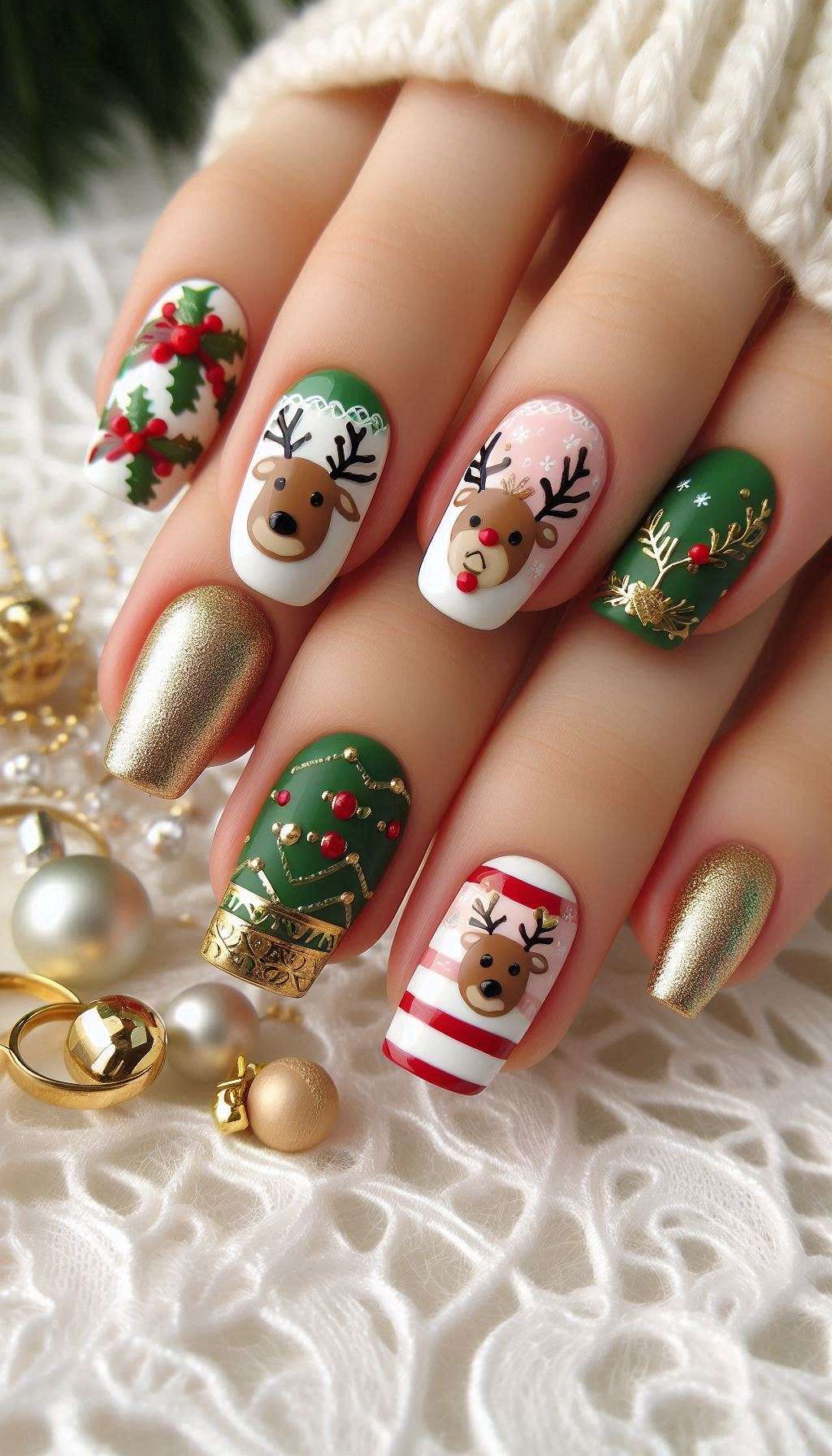 Spread some holiday cheer with reindeer nails. These cute and festive designs are perfect for capturing the magic of the season!
