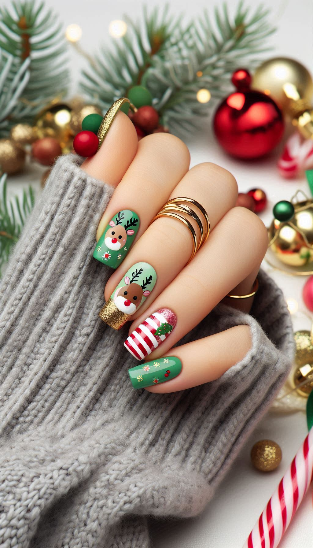 Spread some holiday cheer with reindeer nails. These cute and festive designs are perfect for capturing the magic of the season!