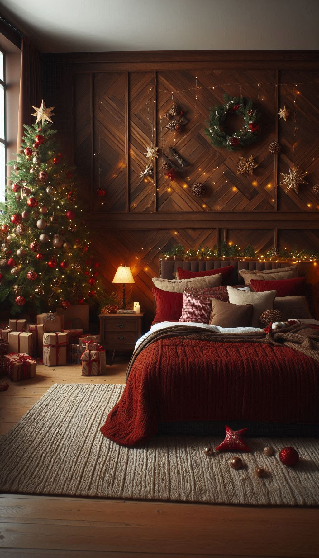 Add a touch of country charm to your bedroom with rustic Christmas decorations. Cozy, warm, and perfect for the holidays!