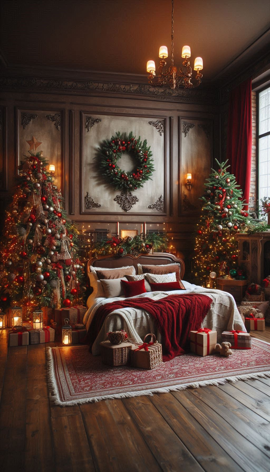 Turn your bedroom into a rustic retreat with charming Christmas decor. Natural elements and festive touches make it magical!