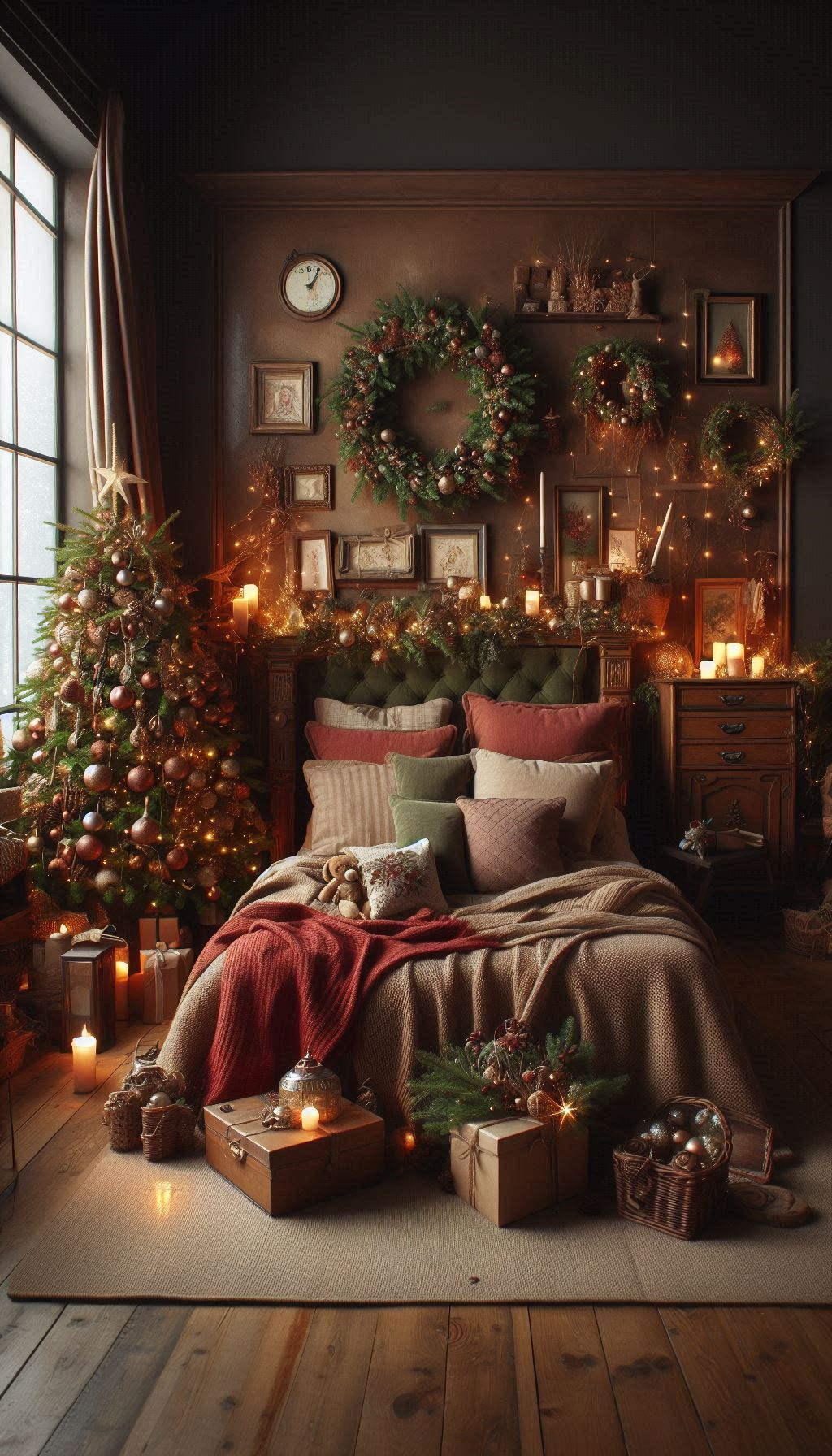 Create a cozy, country-inspired Christmas retreat with rustic-themed bedroom decor. Warm, inviting, and full of festive charm!