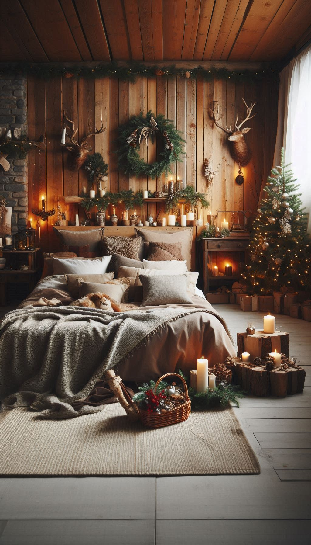 Bring the countryside charm to your bedroom with rustic Christmas decorations. Cozy, inviting, and perfectly festive!