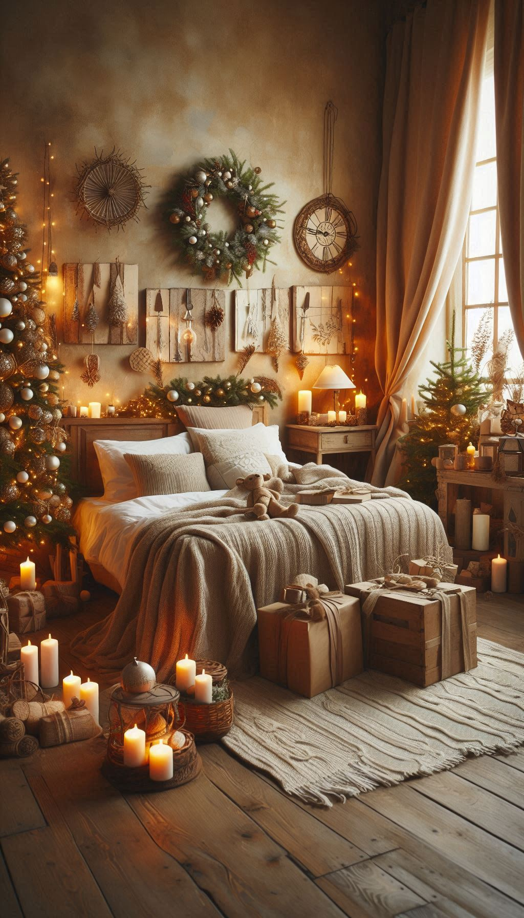 Turn your bedroom into a rustic winter wonderland. Natural elements and cozy touches make it a festive retreat!