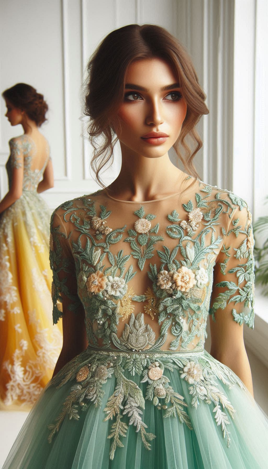 Step into spring with a yellow and green floral embroidery dress. Bright, cheerful, and perfect for adding a touch of sunshine to your wardrobe!