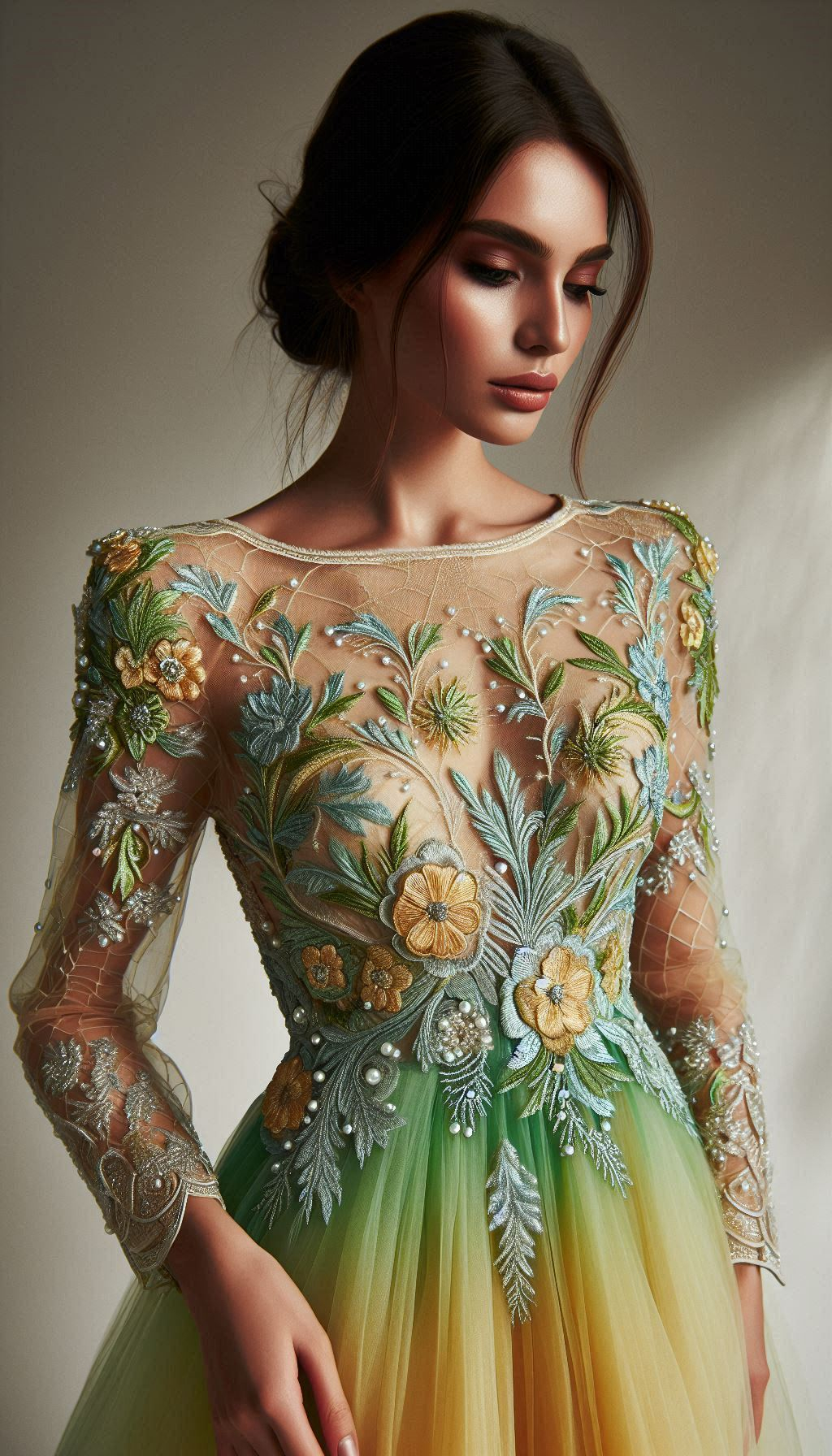 Make a statement in a yellow and green floral embroidery dress. Perfect for adding a pop of color to your wardrobe!