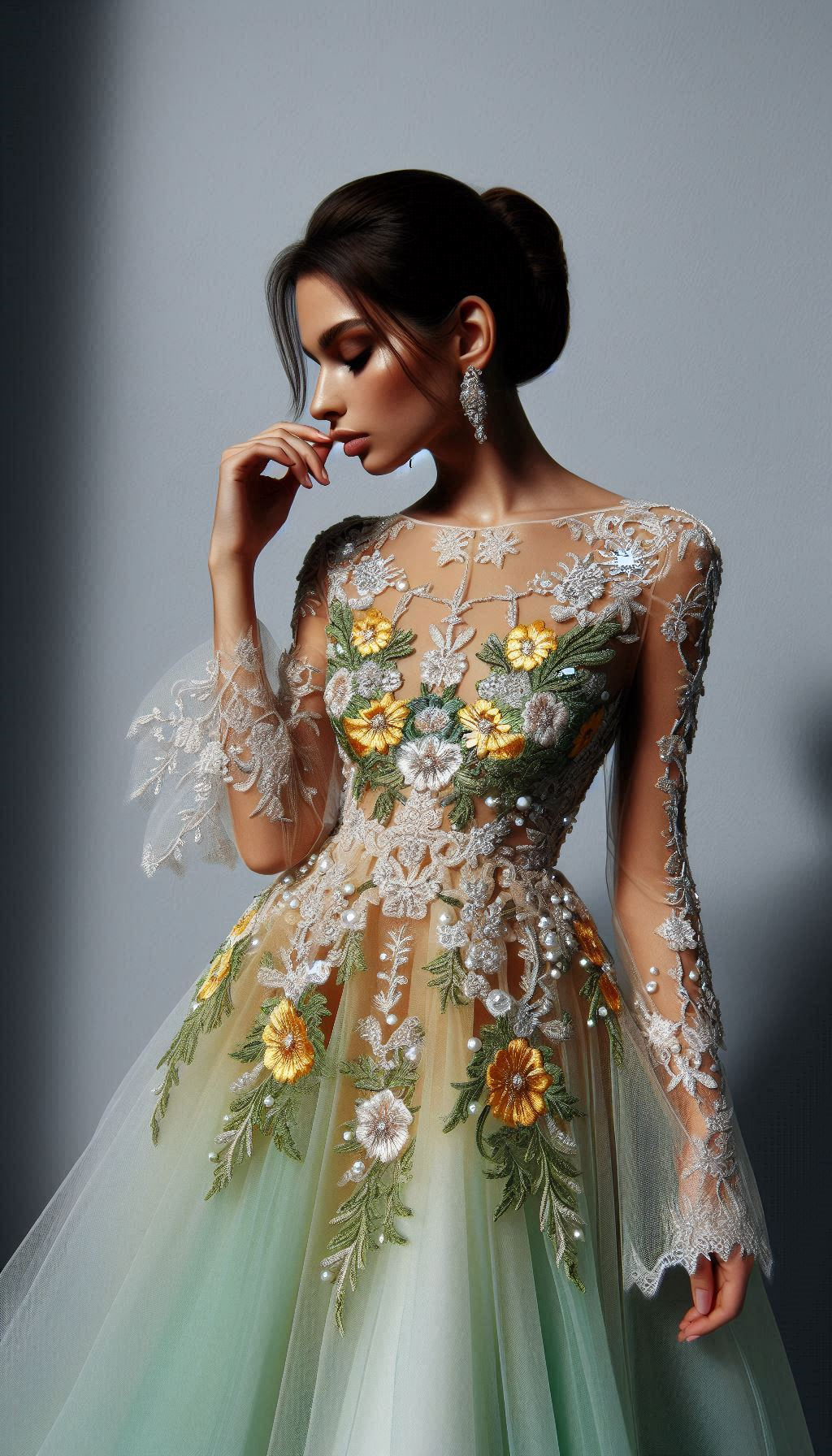 Brighten your day with a yellow and green floral embroidery dress. Light, lively, and perfect for any occasion!