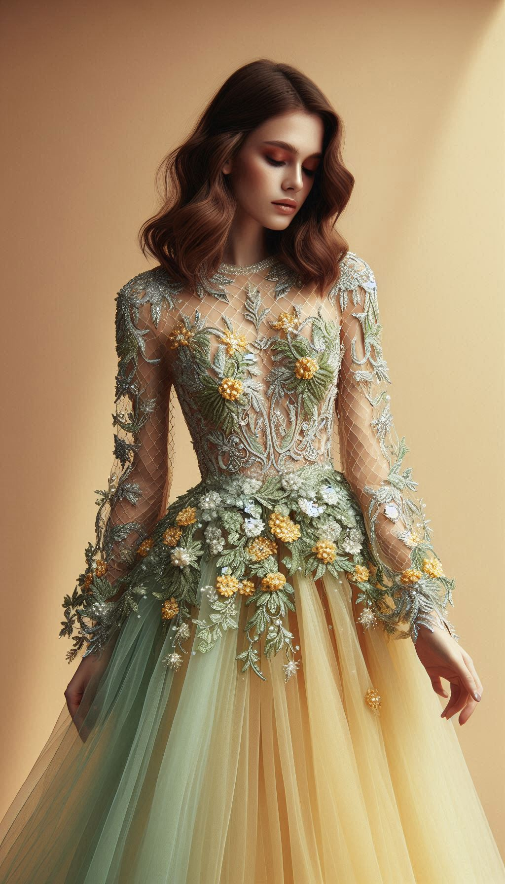 Embrace the beauty of nature with a yellow and green floral embroidery dress. Fresh, vibrant, and utterly charming!