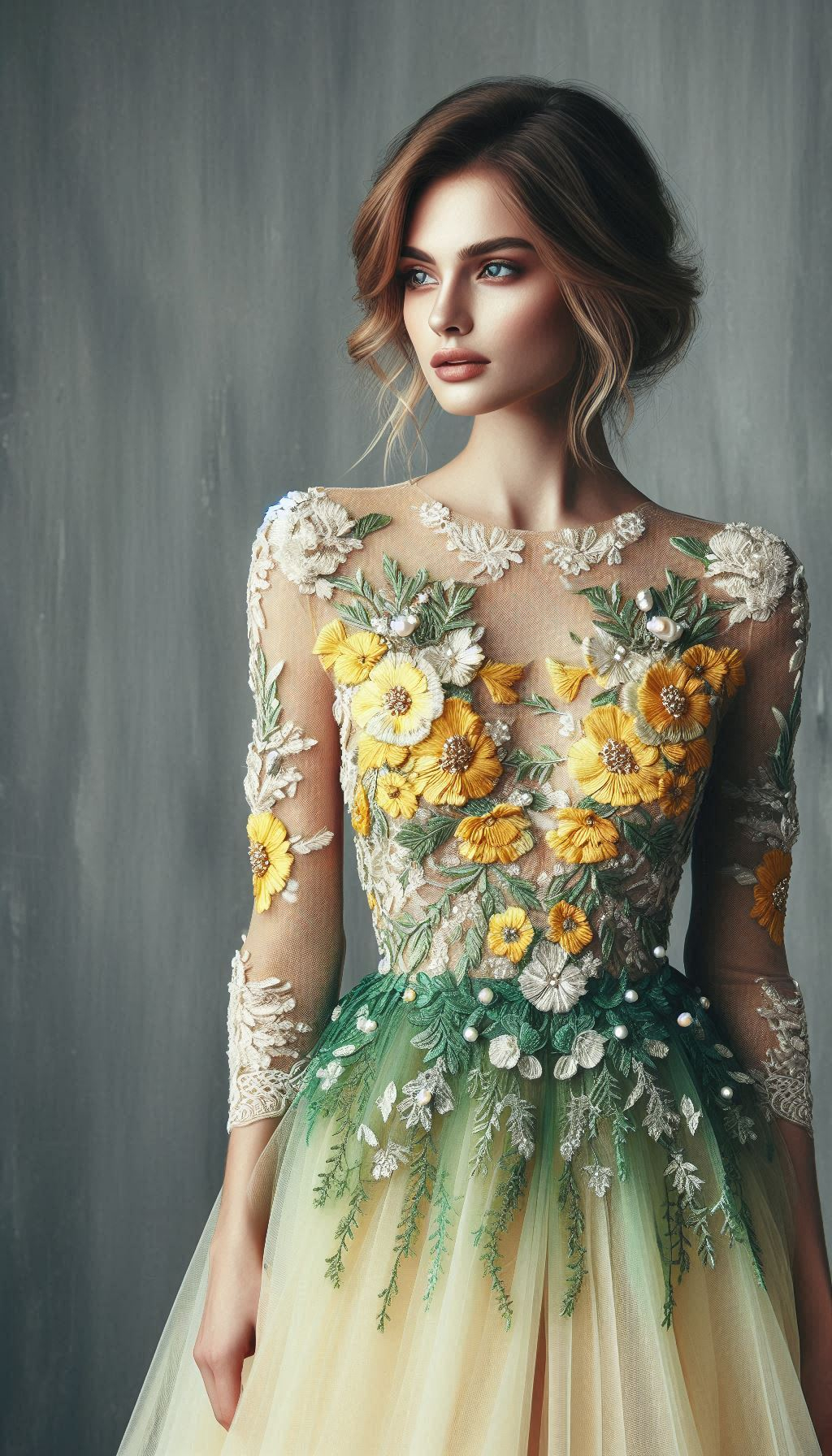 Capture the essence of spring in a yellow and green floral embroidery dress. Light, lively, and fabulously chic!