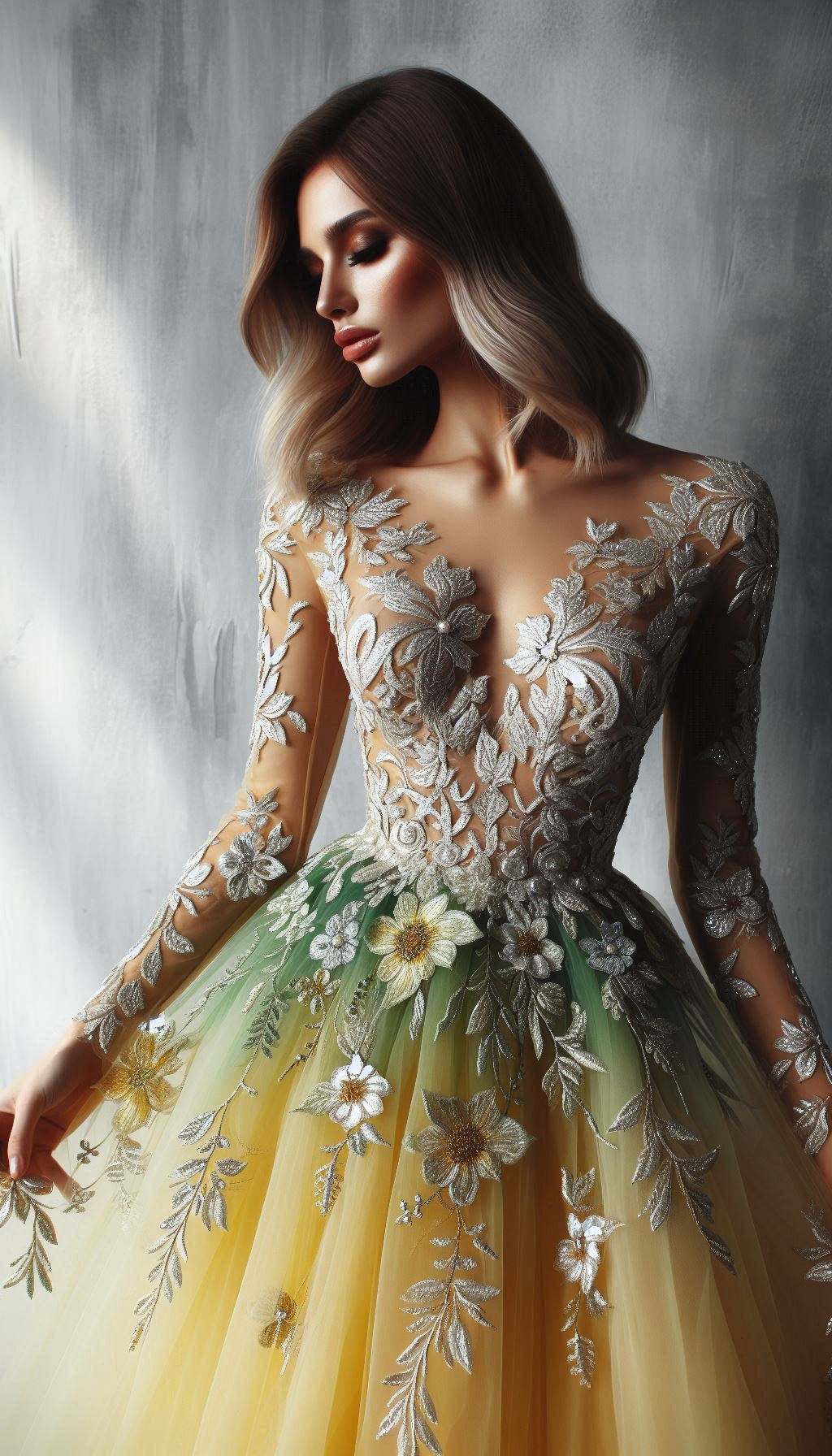 Embrace floral fashion with a yellow and green embroidery dress. Fresh, vibrant, and ready to brighten your day!