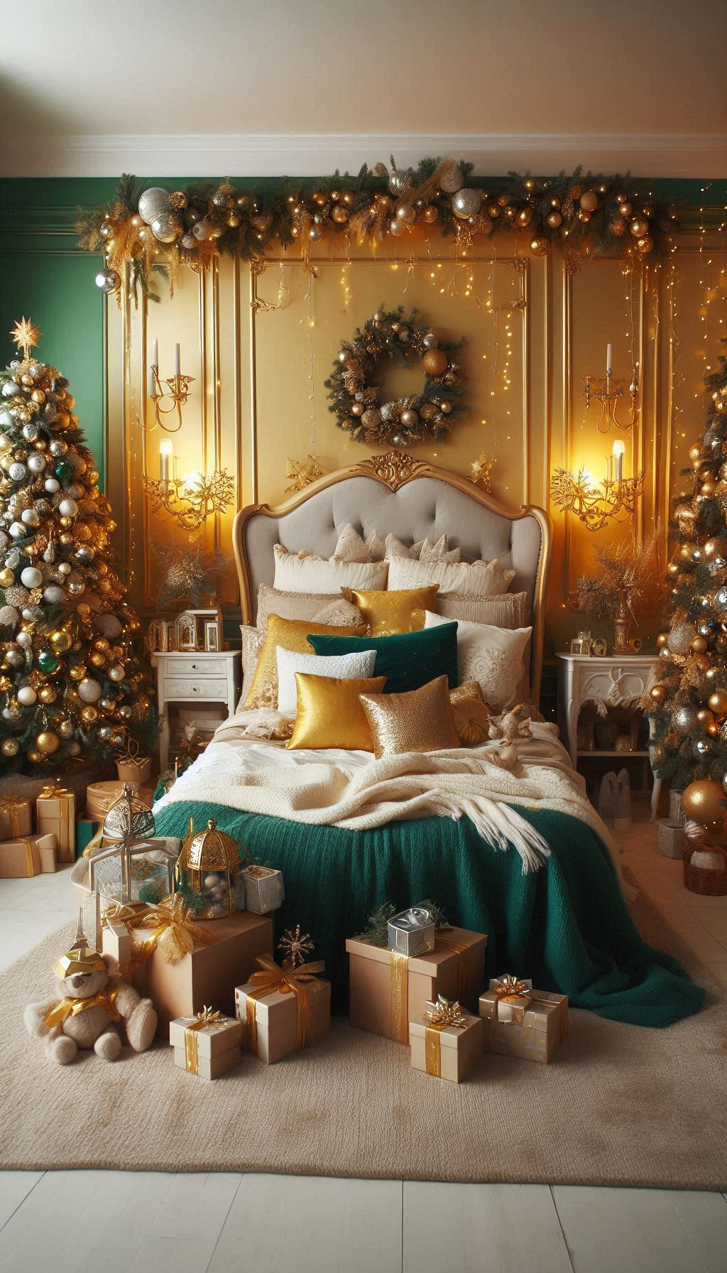 Create a sunny festive retreat with yellow Christmas bedroom decorations. Perfect for adding warmth and joy to your space!