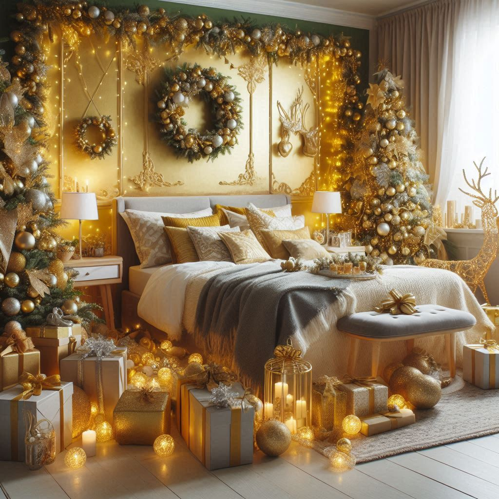 Bring the warmth of sunshine to your Christmas decor with yellow decorations. Perfect for a joyful and festive bedroom!