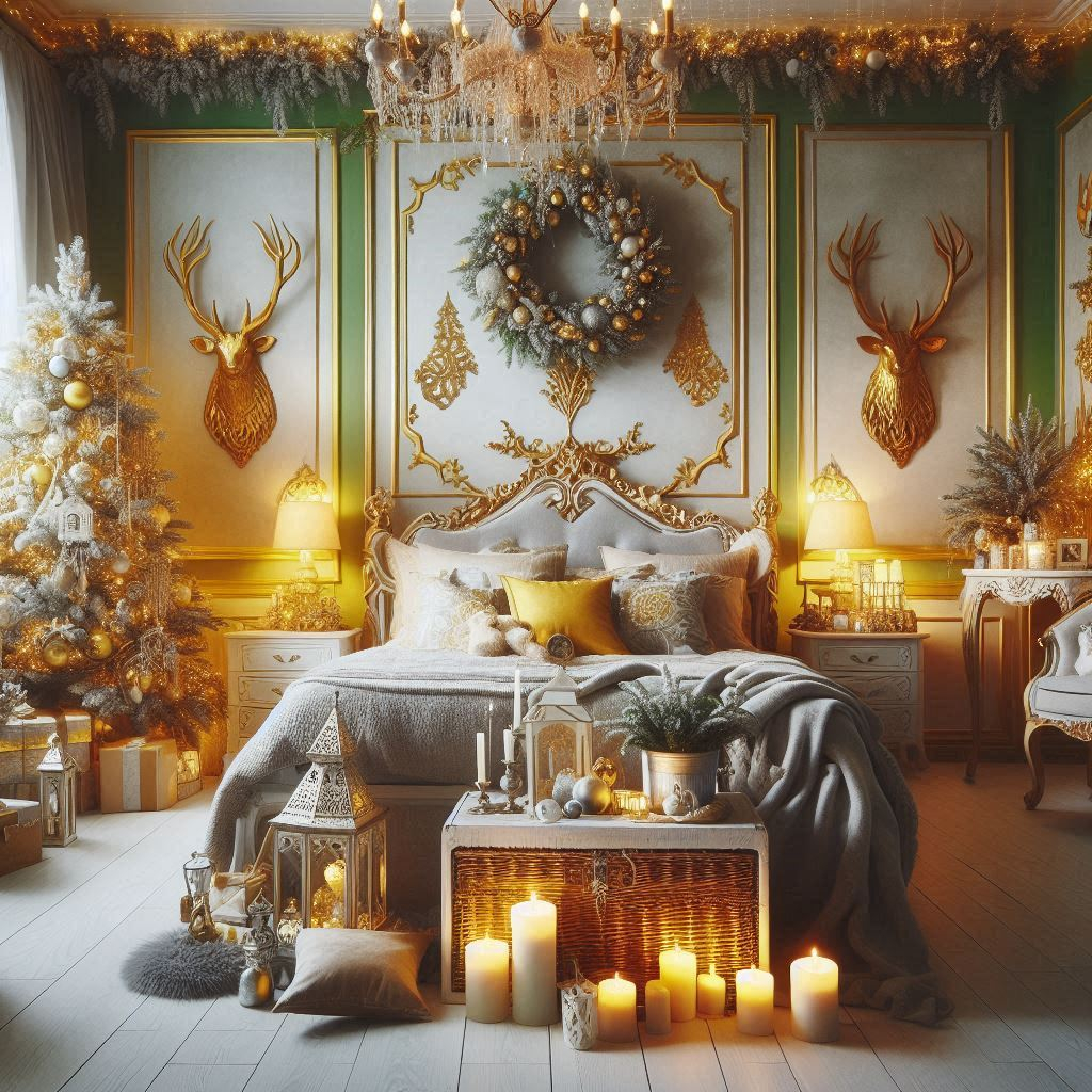 Add a touch of warmth and cheer to your bedroom with yellow Christmas decorations. Bright, festive, and full of holiday magic!
