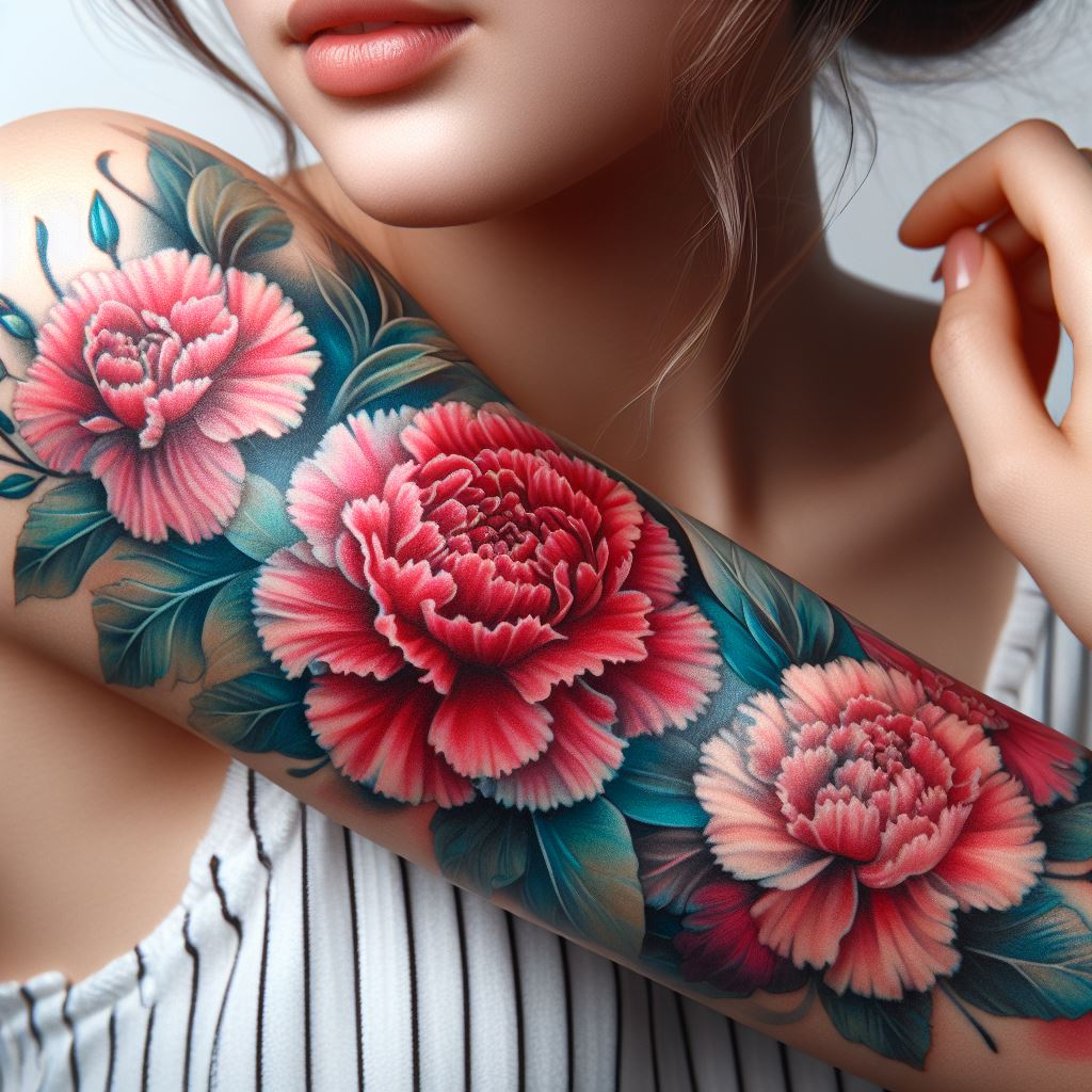 Show your January pride with a carnation bouquet tattoo. These blooms represent love and fascination, making them a perfect tribute to your birth month!