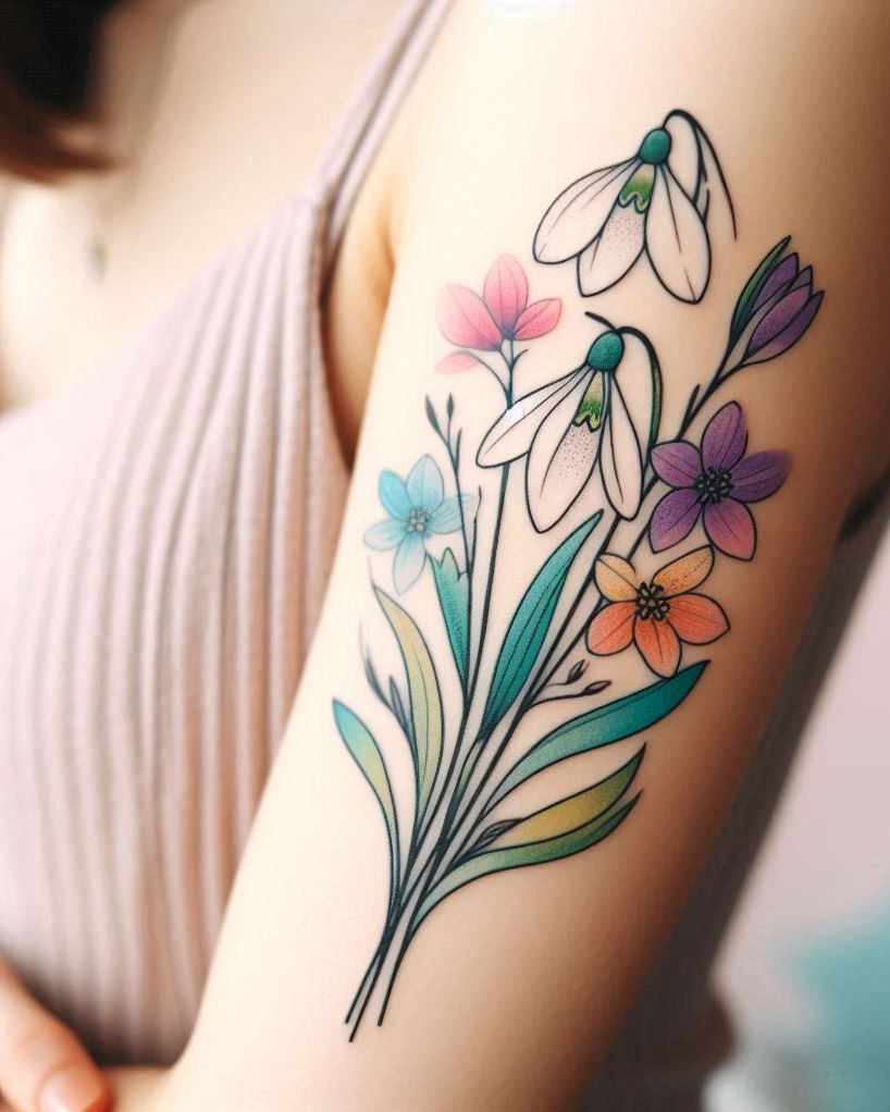 Celebrate your January birth with a delicate snowdrop tattoo. These elegant flowers symbolize hope and new beginnings!