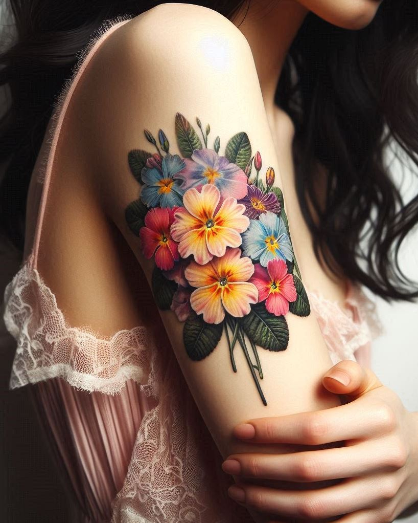 Celebrate your February birth with a charming primrose cluster tattoo. These delicate flowers symbolize youth and renewal, adding a touch of elegance and grace to your ink!