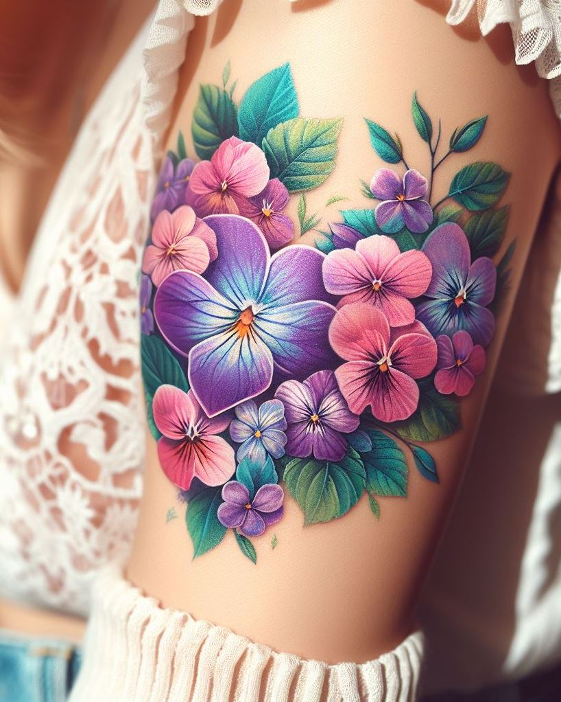 Show off your February pride with a heart and violets tattoo. These delicate blooms intertwined with a heart make a lovely tribute to love and loyalty!