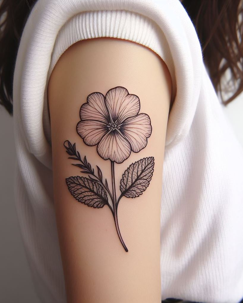 Show off your February pride with a primrose line art tattoo. Clean lines and subtle elegance make this flower a perfect tribute to your birth month!