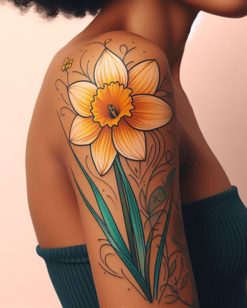 Show off your March pride with a minimalist daffodil tattoo. Delicate and understated, this flower design embodies the beauty of simplicity and the promise of spring!