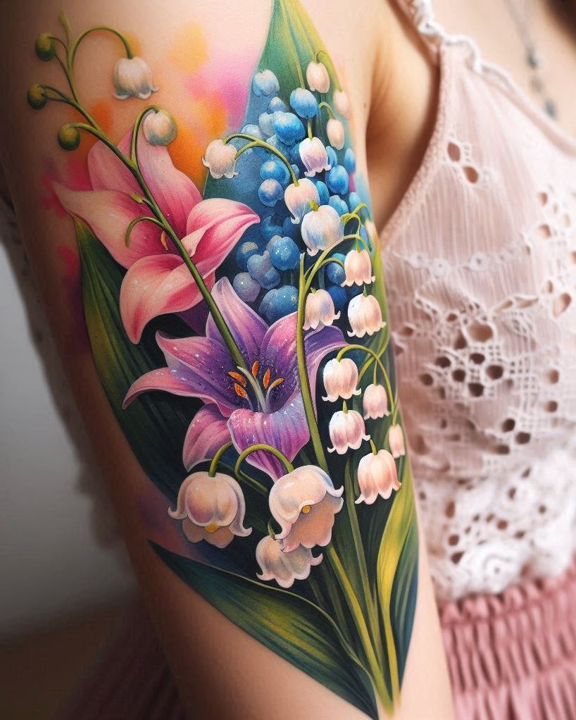 Celebrate May with a stunning mix of hawthorn and lily tattoos. This beautiful combination symbolizes strength and purity, bringing a touch of elegance and resilience to your ink!