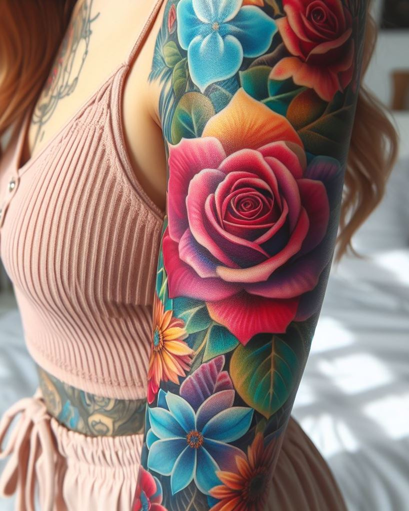 Show off your June pride with a rose and honeysuckle mix tattoo. This charming design embodies the elegance of roses and the sweet allure of honeysuckles, celebrating the essence of summer!